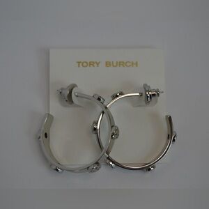 Tory Burch: Miller Stud Hoop Earrings in Silver